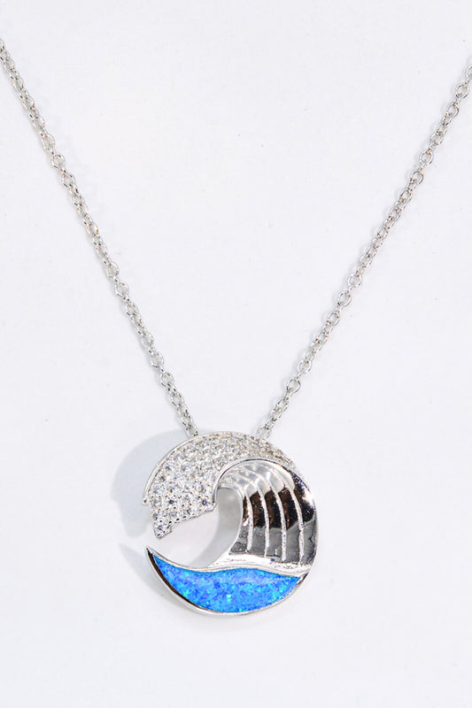 Women’s Opal and Zircon Wave Pendant Necklace