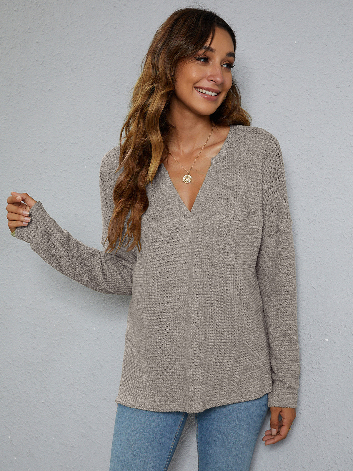 Women’s Dropped Shoulder High-Low Waffle-Knit Top