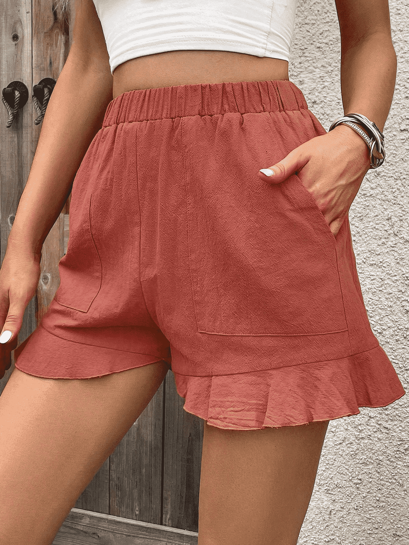 Women’s Ruffle Trim Shorts with Pocket