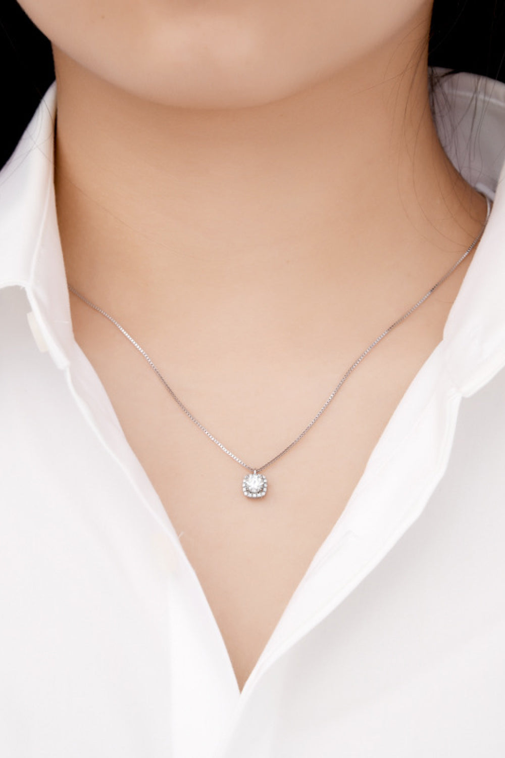 Women’s Moissanite Pendant Platinum-Plated Necklace