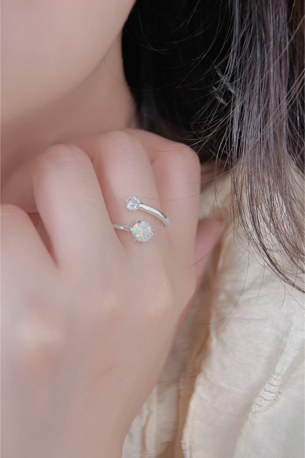 Women’s Opal 925 Sterling Silver Bypass Ring