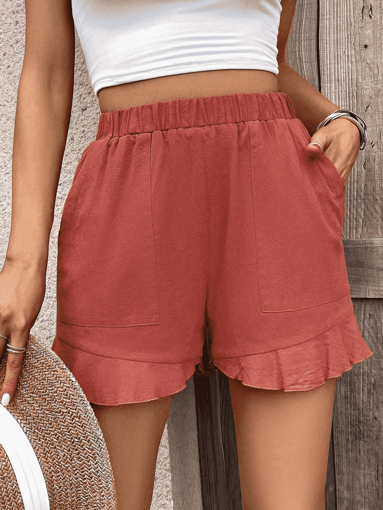 Women’s Ruffle Trim Shorts with Pocket