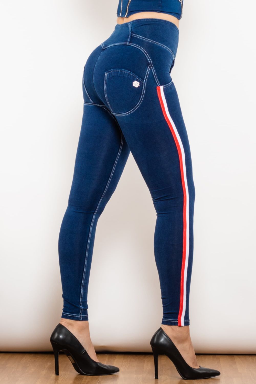 Women’s Side Stripe Buttoned High Waist Skinny Jeans