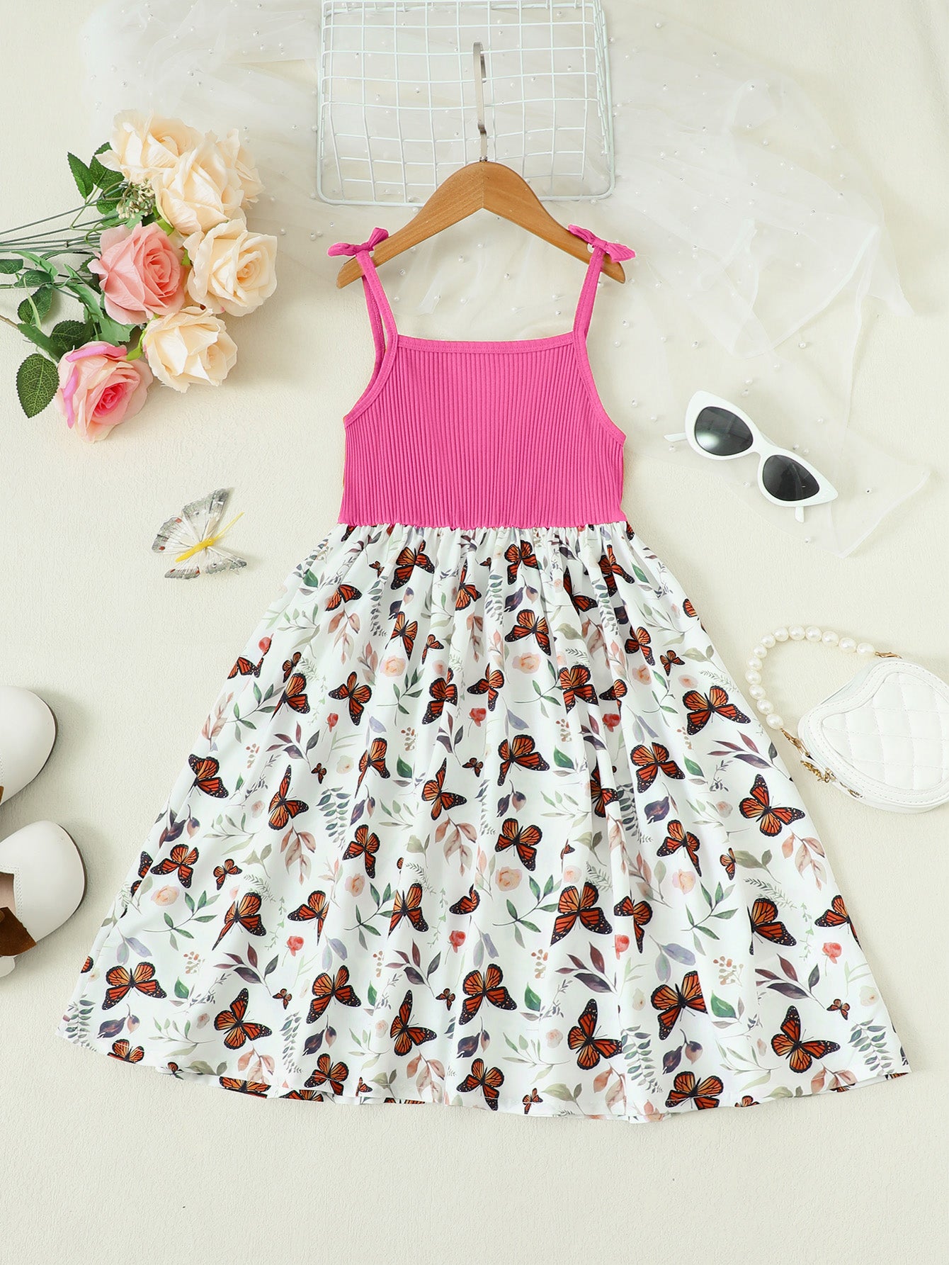 Children’s Girls Butterfly Print Bow Detail Dress