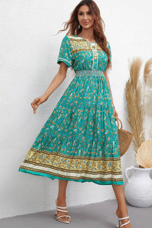 Women’s Bohemian Short Sleeve Midi Dress