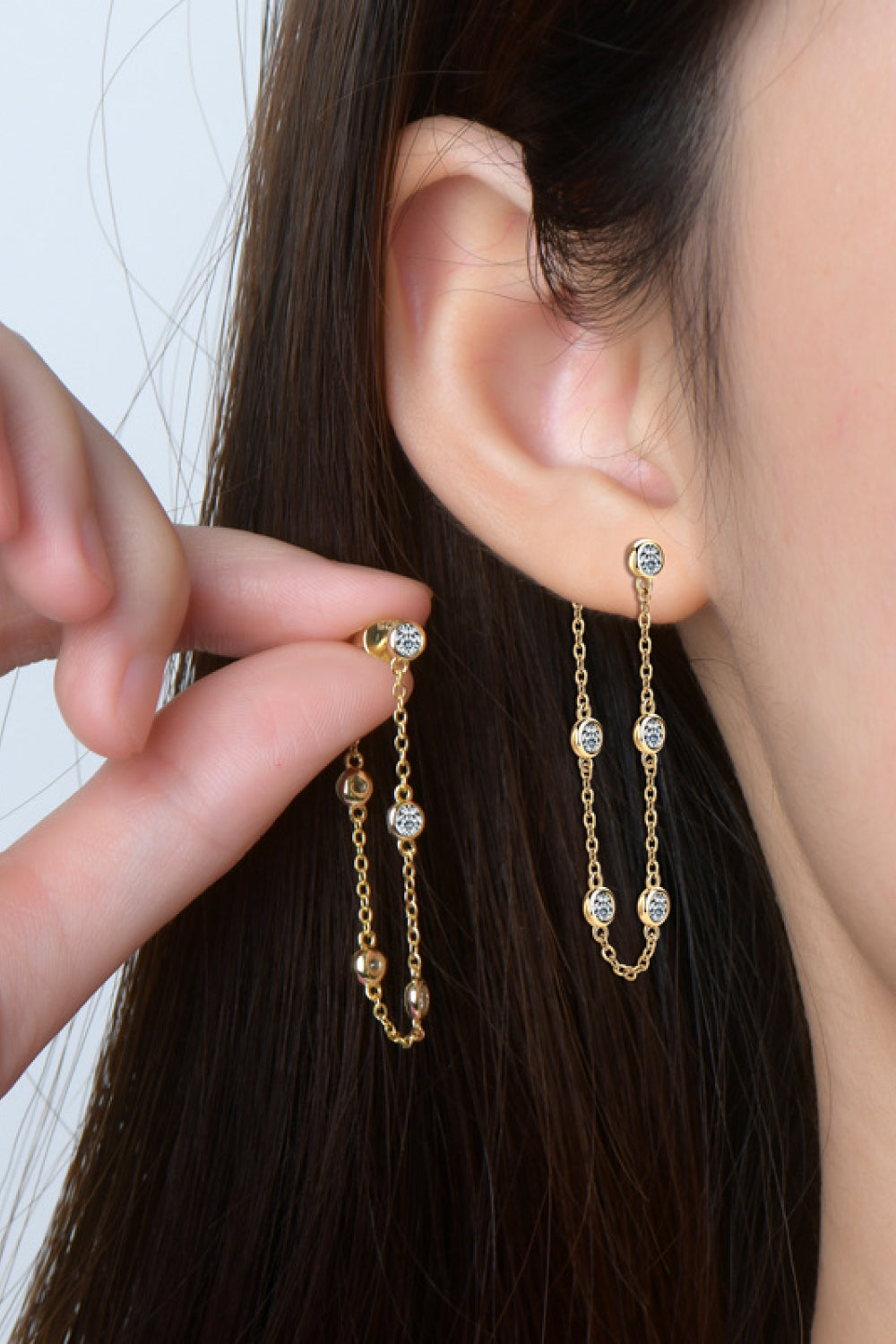 Women’s 1 Carat Moissanite 925 Sterling Silver Chain Earrings