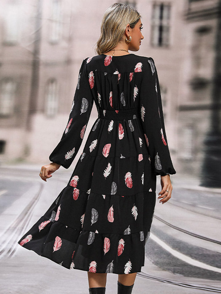 Women’s Printed V-Neck Slit Dress