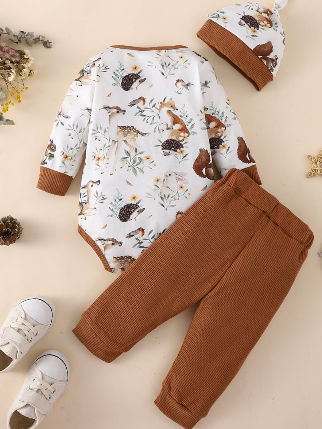 Children’s Boys  Girls Baby Printed Bodysuit and Waffle-Knit Joggers Set