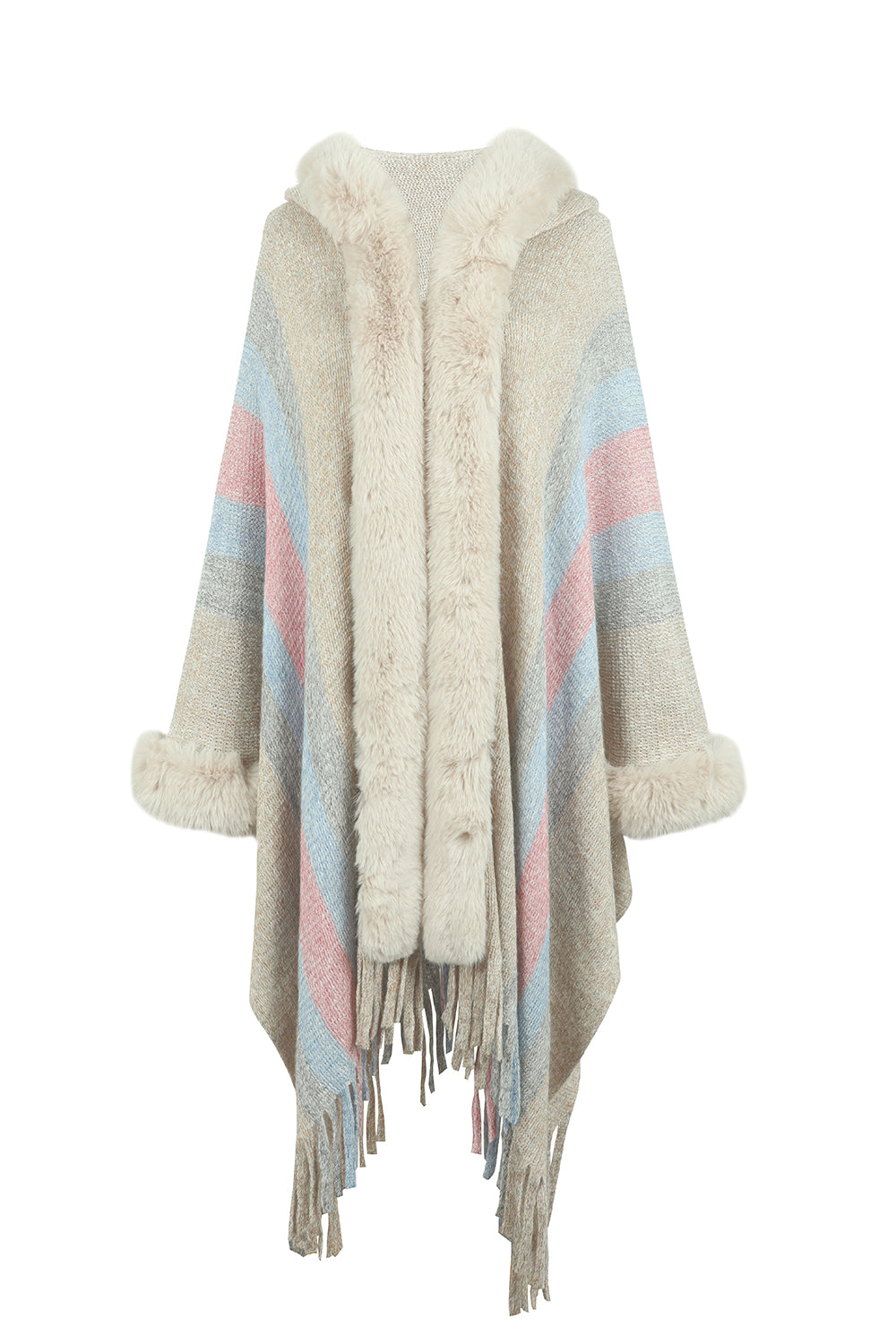 Women’s Color Block Fringe Detail Poncho