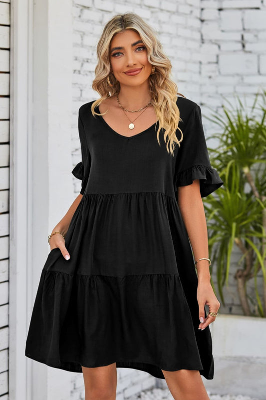 Women’s V-Neck Flounce Sleeve Tiered Dress