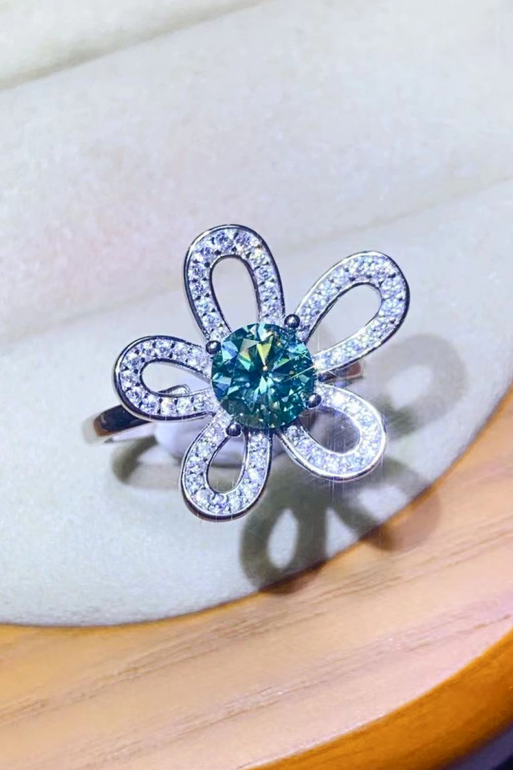 Women’s 1 Carat Moissanite Flower Shape Open Ring