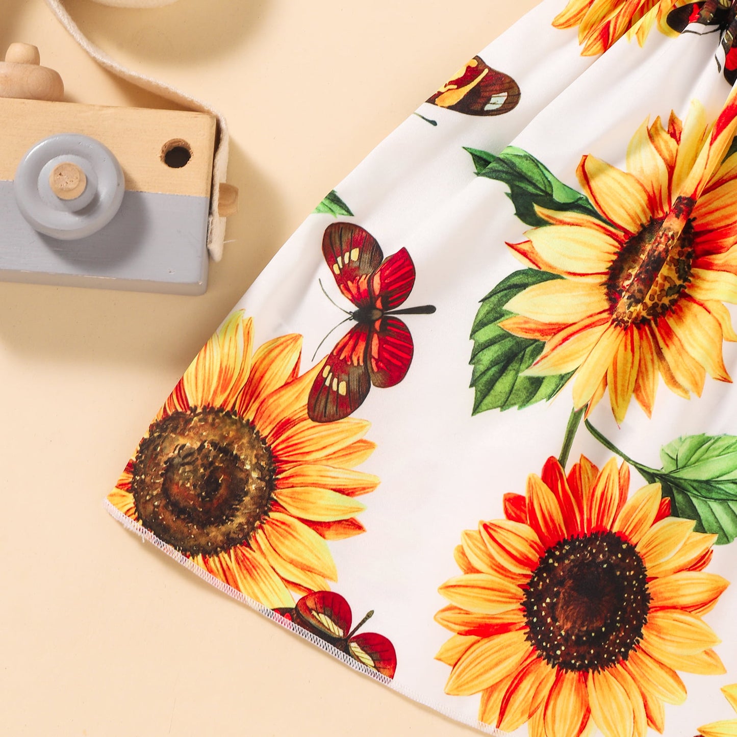 Children’s Girls Sunflower Print Smocked Tie Shoulder Dress