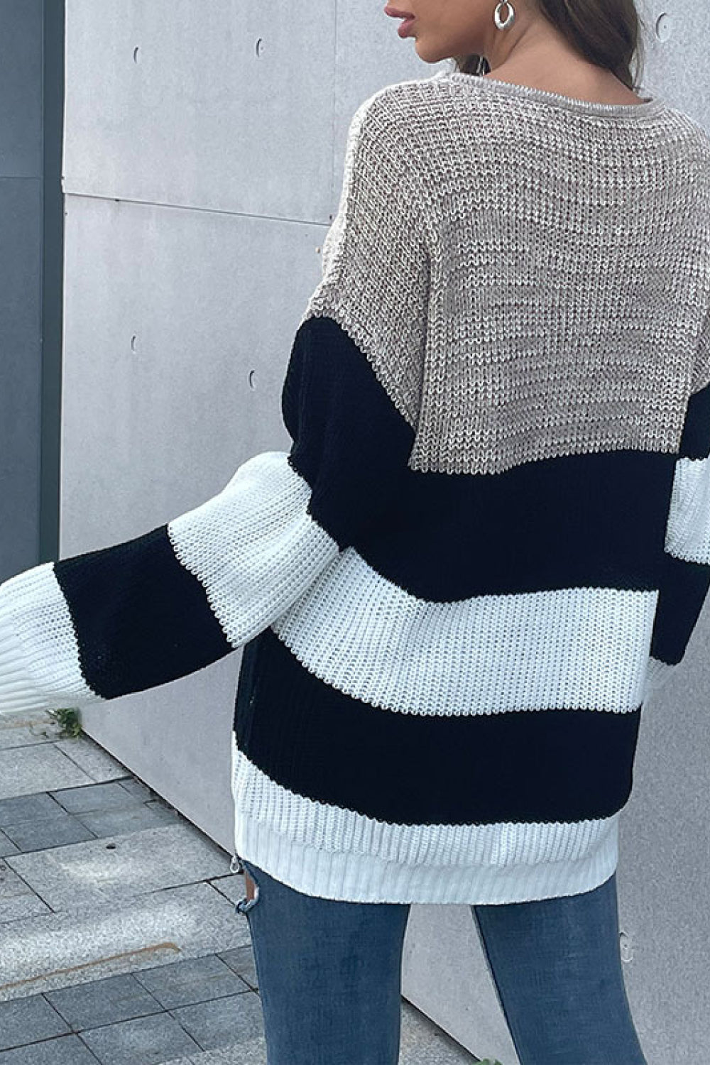 Women’s Color Block Striped Long Sleeve Sweater