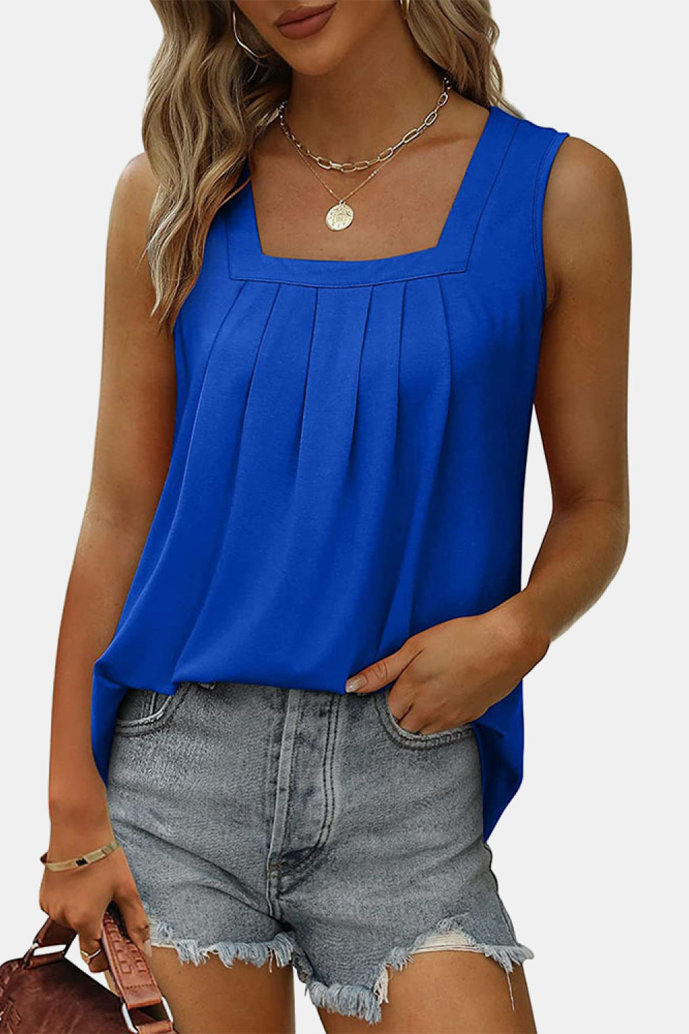 Women’s Square Neck Pleated Detail Tank