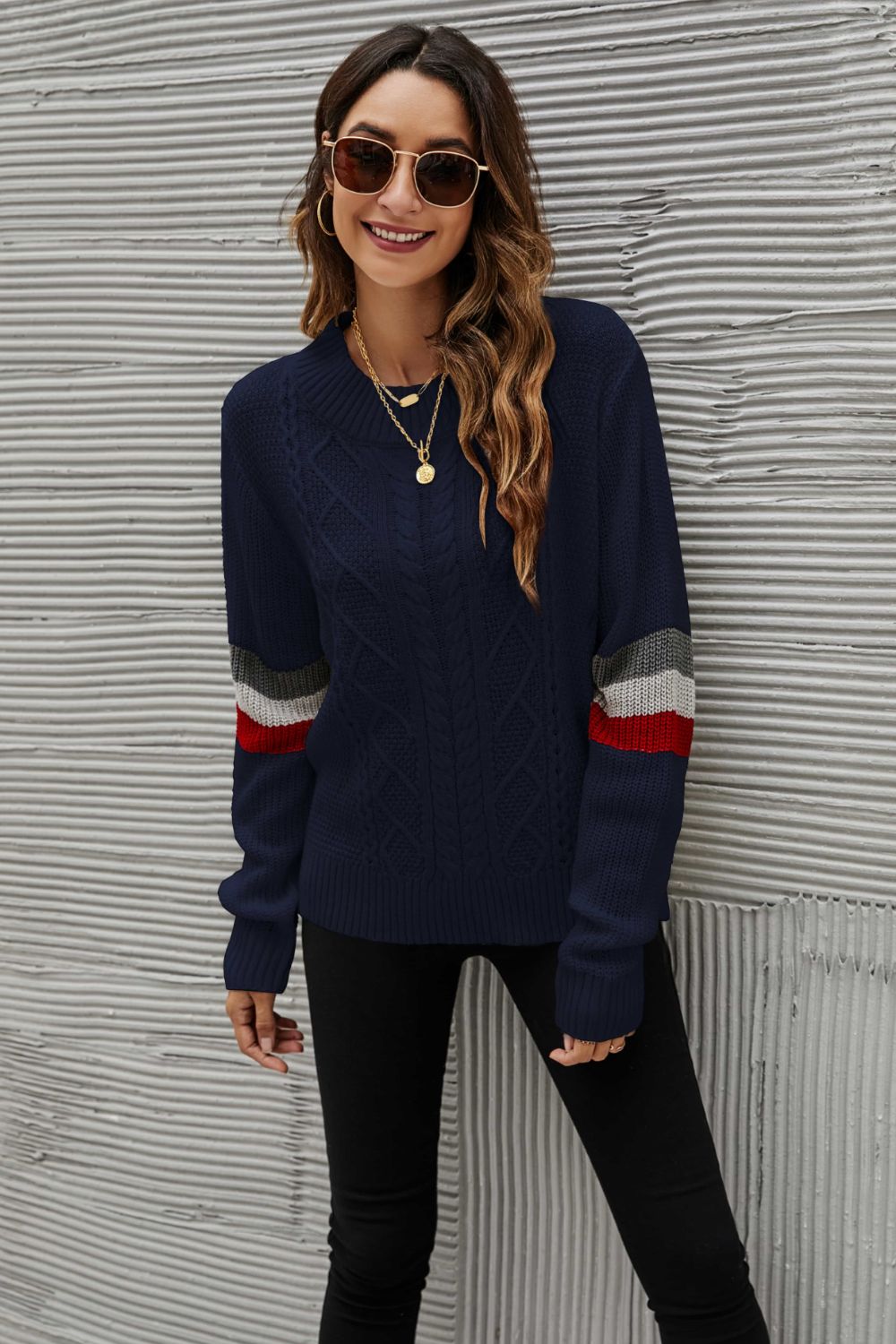 Women’s Feeling You Best Striped Cable-Knit Round Neck Sweater