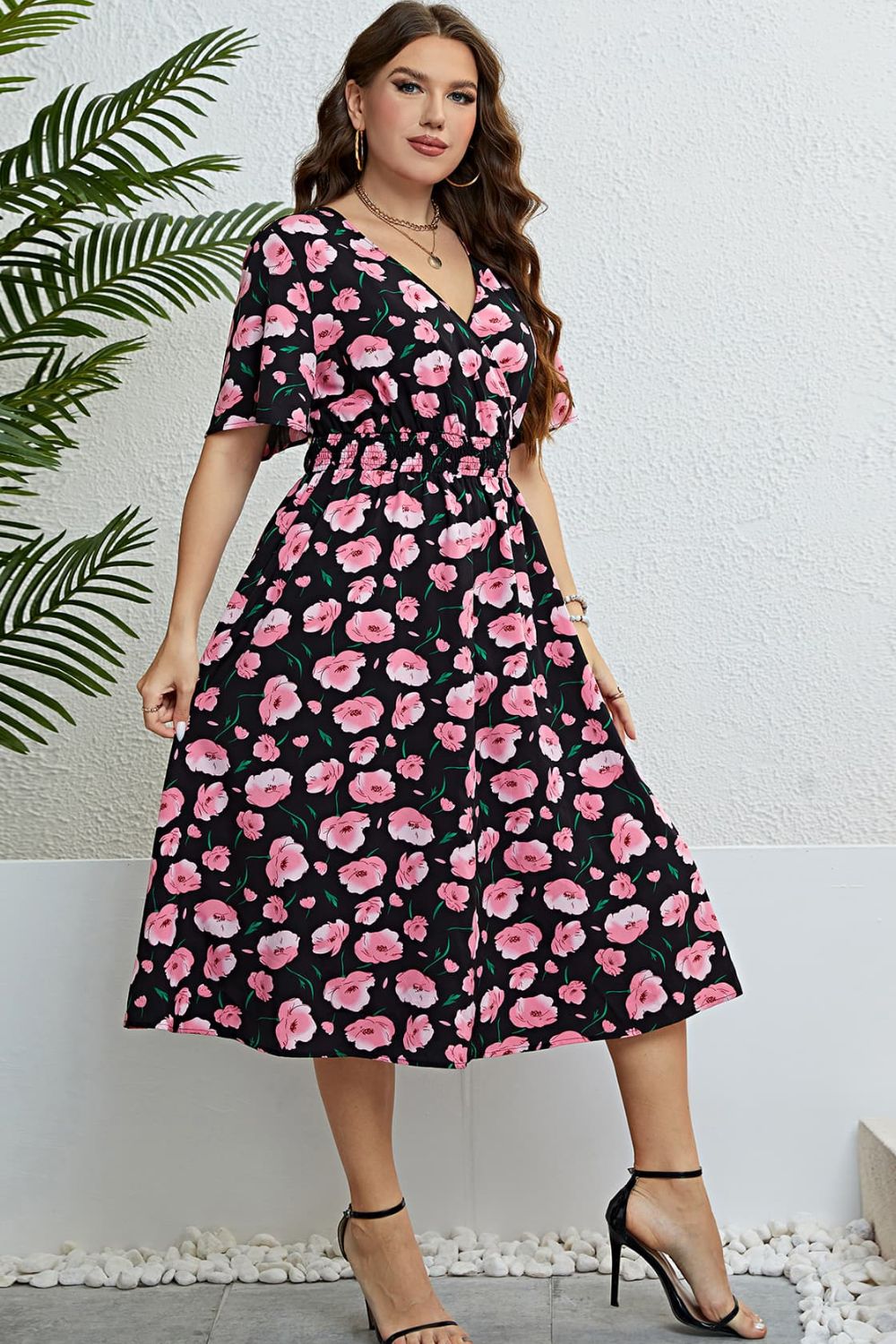 Women’s Plus Floral Surplice Midi Dress