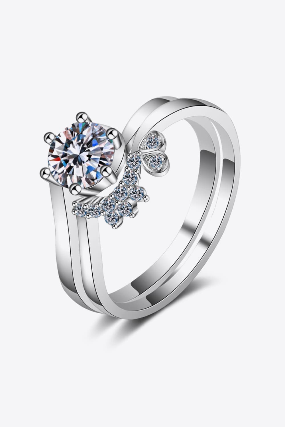 Women’s Moissanite Rhodium-Plated Two-Piece Ring Set