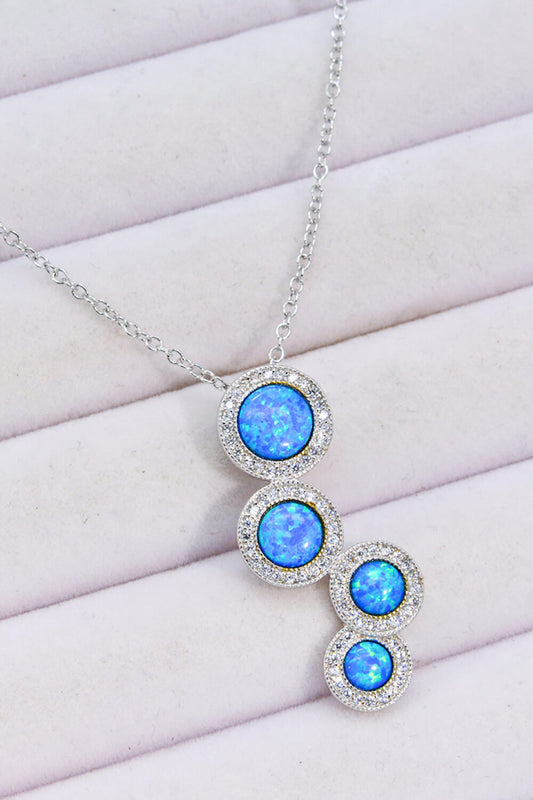 Women’s Opal Round Pendant Chain-Link Necklace