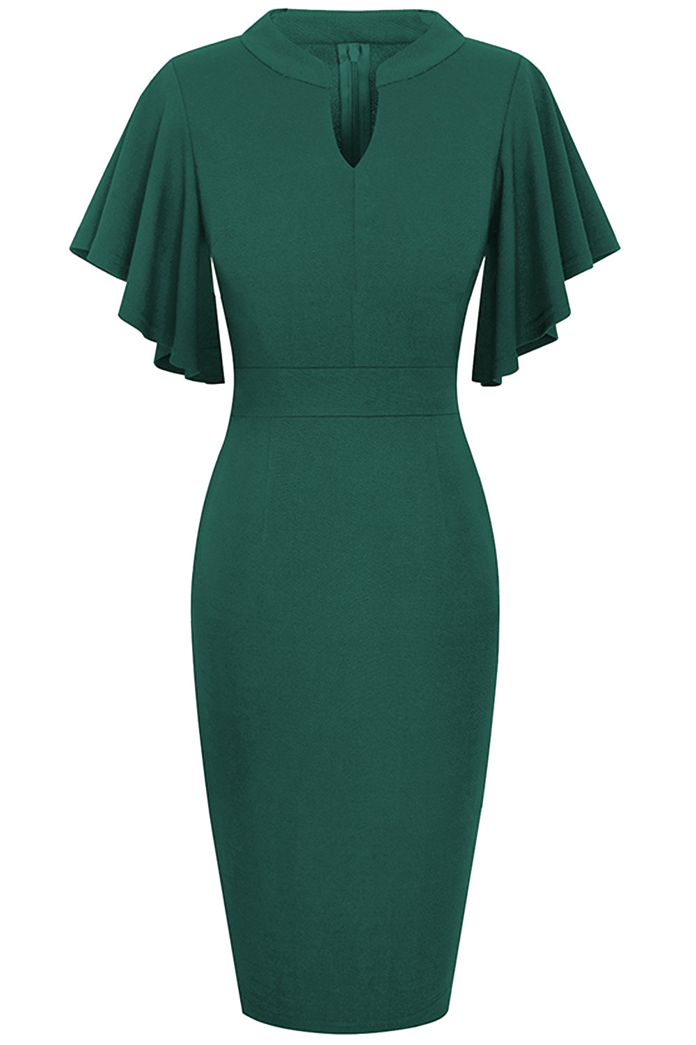 Women’s Notched Neck Flutter Sleeve Pencil Dress