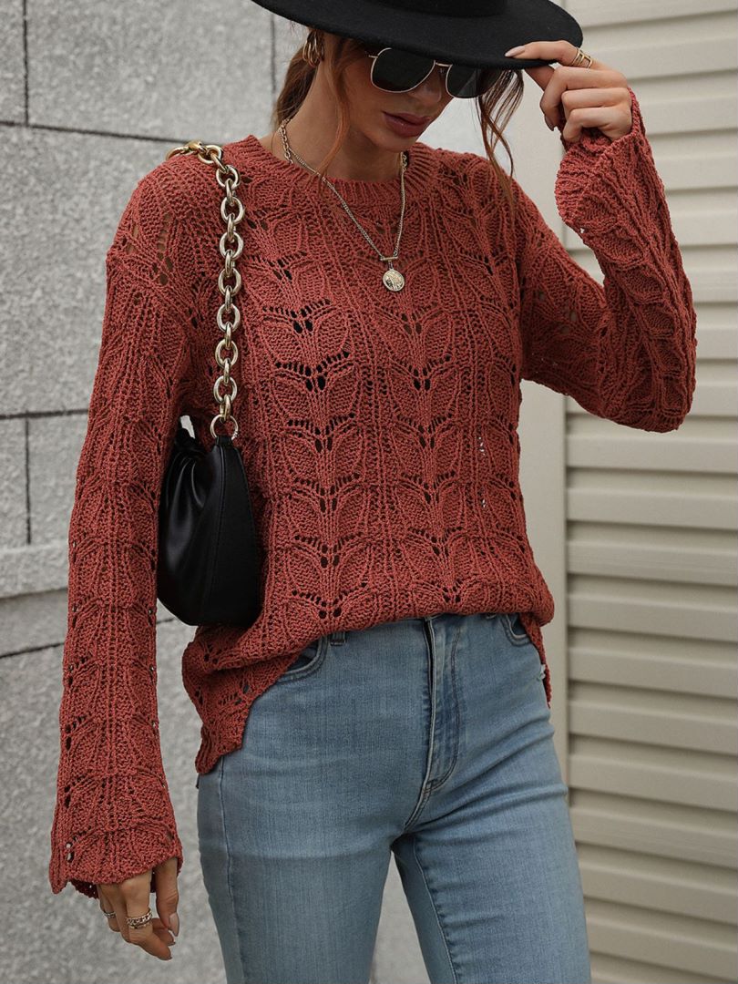 Women’s Openwork Dropped Shoulder Knit Top