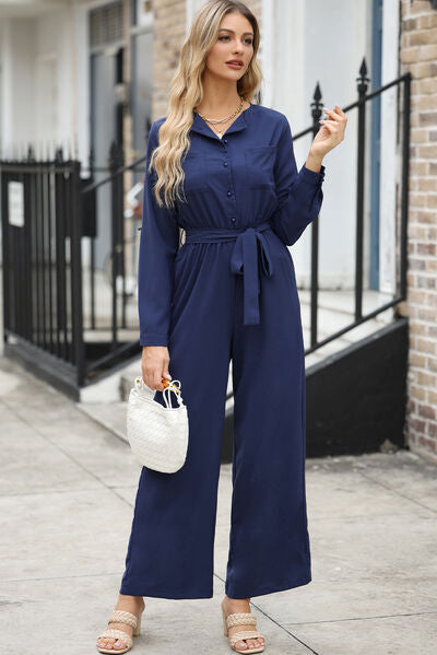 Women’s Pocketed Tied Wide Leg Jumpsuit