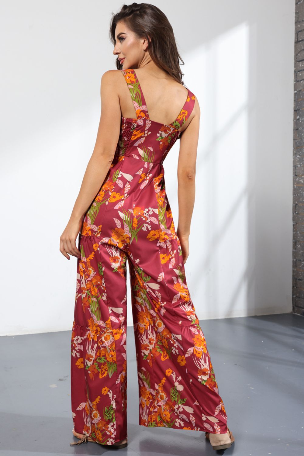 Women’s Floral Square Neck Wide Leg Jumpsuit