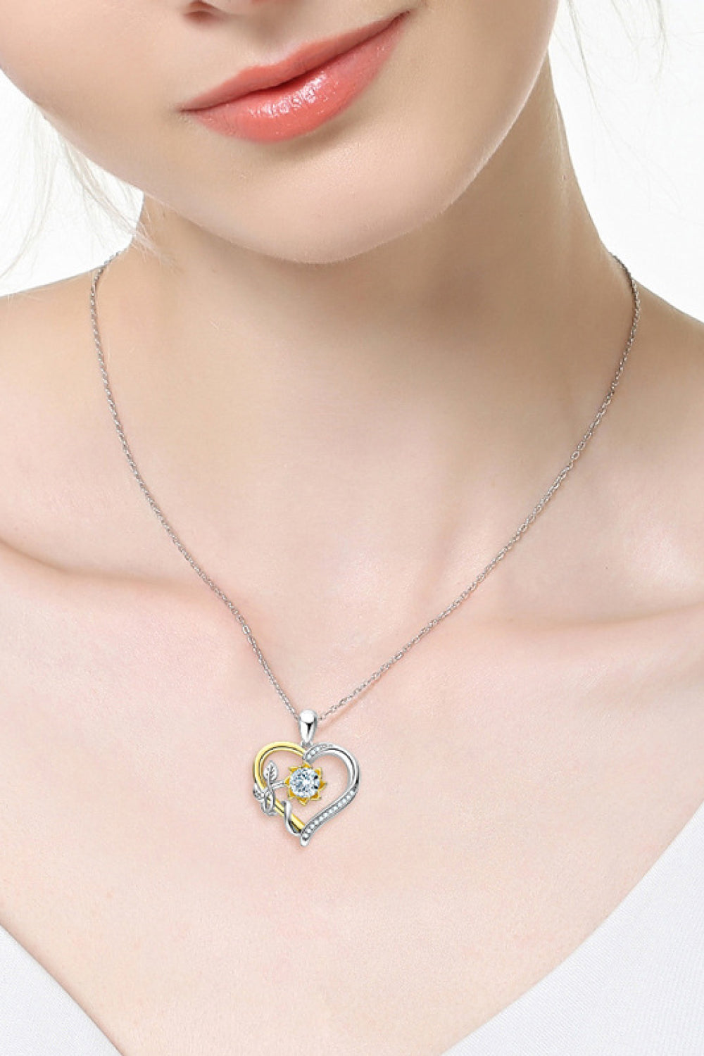 Women’s Two-Tone 1 Carat Moissanite Heart Pendant Necklace