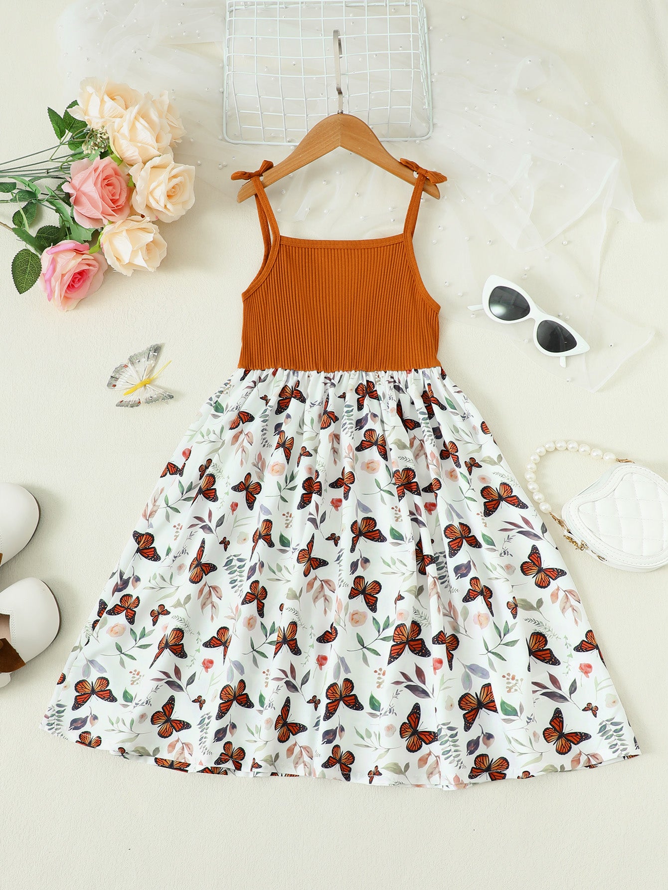 Children’s Girls Butterfly Print Bow Detail Dress