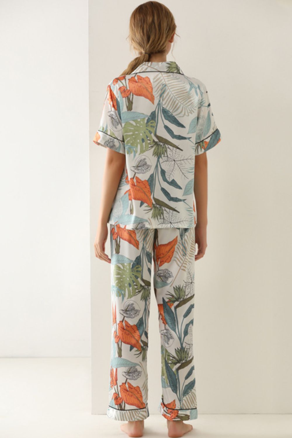 Women’s Botanical Print Button-Up Top and Pants Pajama Set