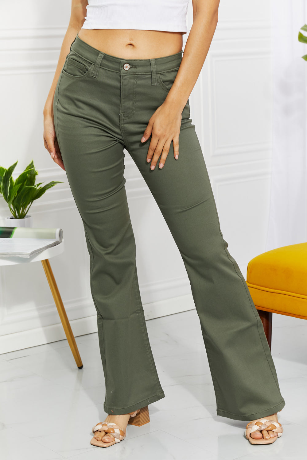 Women’s Zenana Clementine Full Size High-Rise Bootcut Jeans in Olive