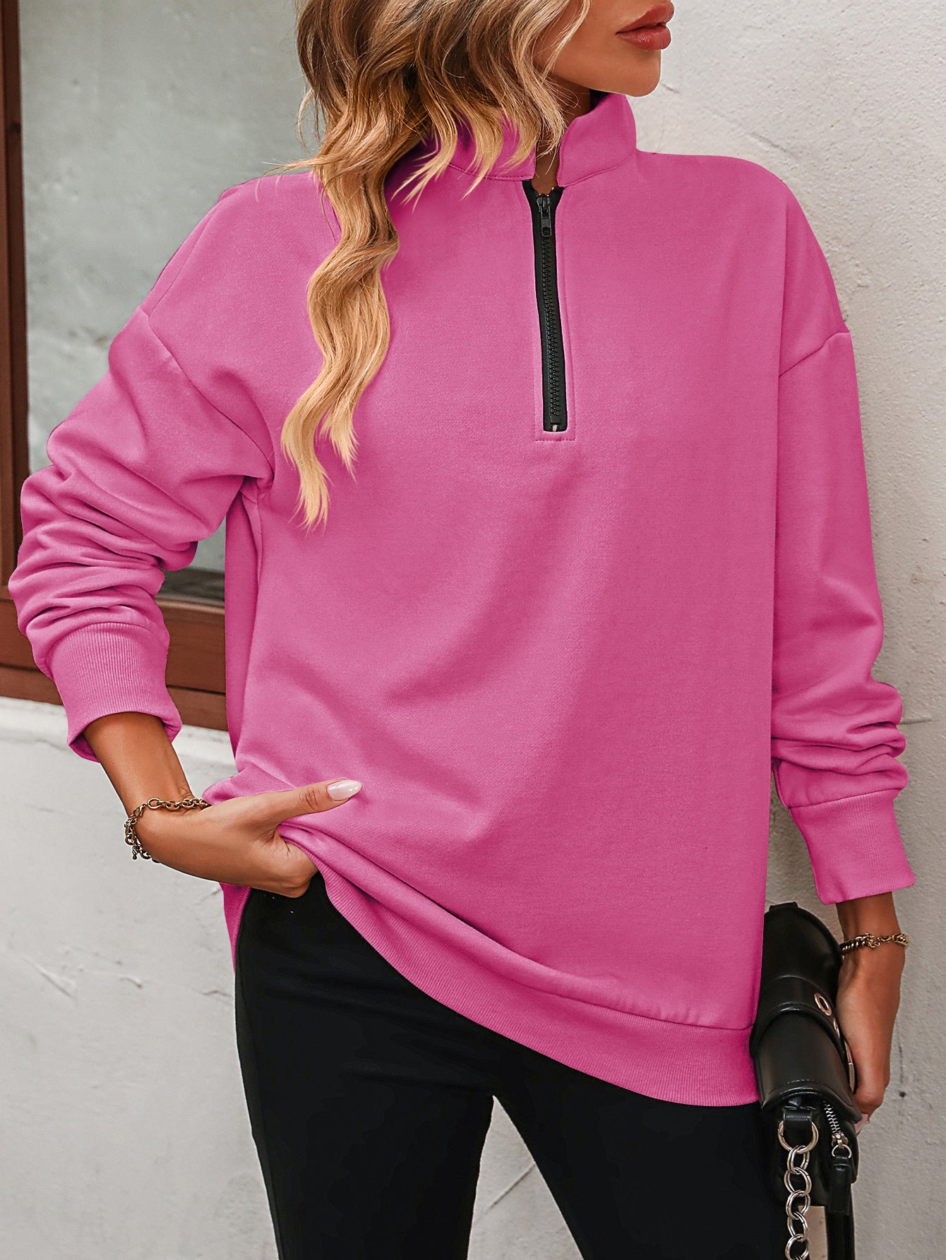 Women’s Zip-Up Dropped Shoulder Sweatshirt