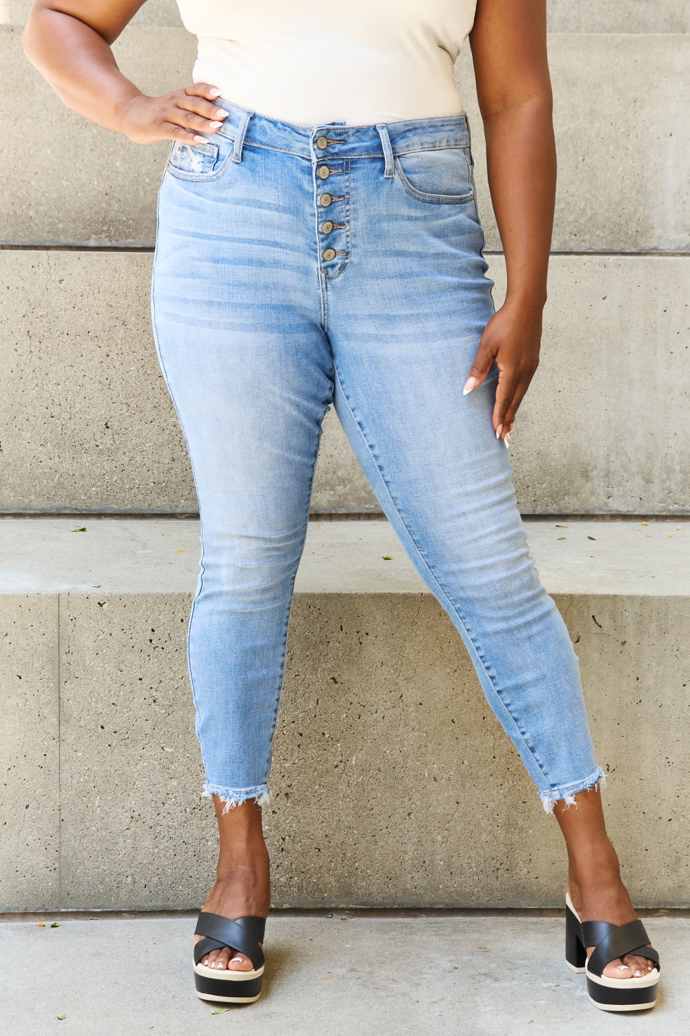 Women’s Judy Blue Full Size Button Fly Raw Hem Jeans