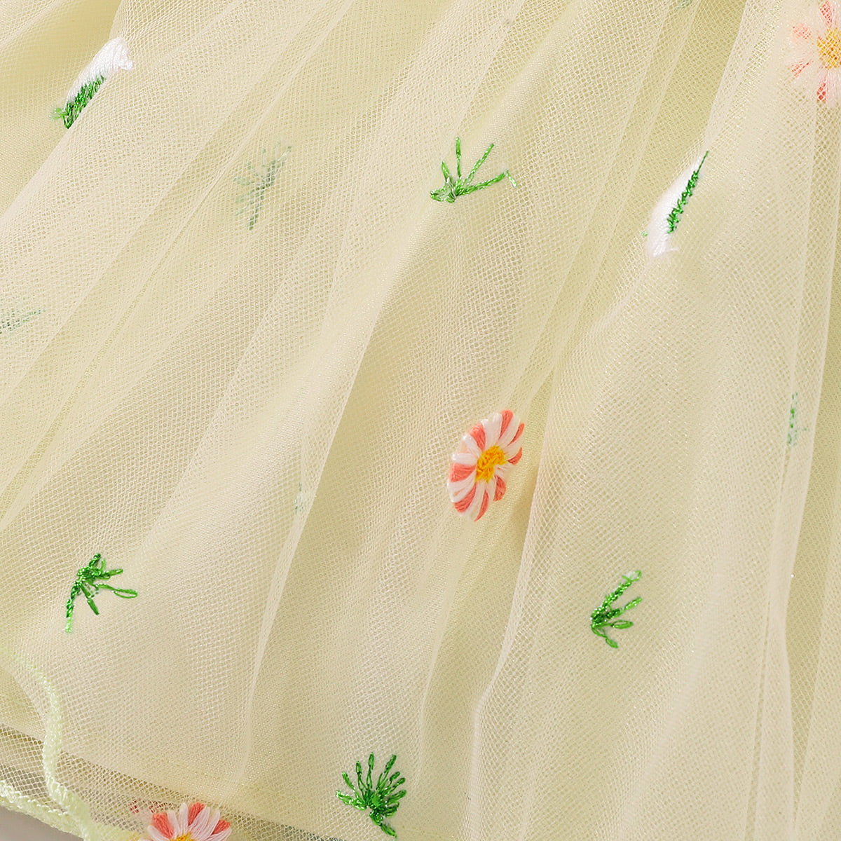 Children’s Girls Embroidered Round Neck Flutter Sleeve Dress