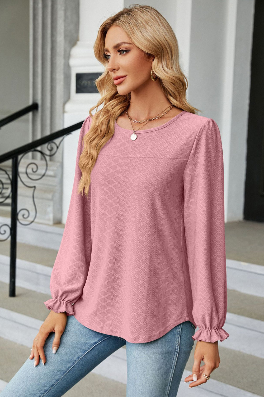 Women’s Round Neck Flounce Sleeve Blouse