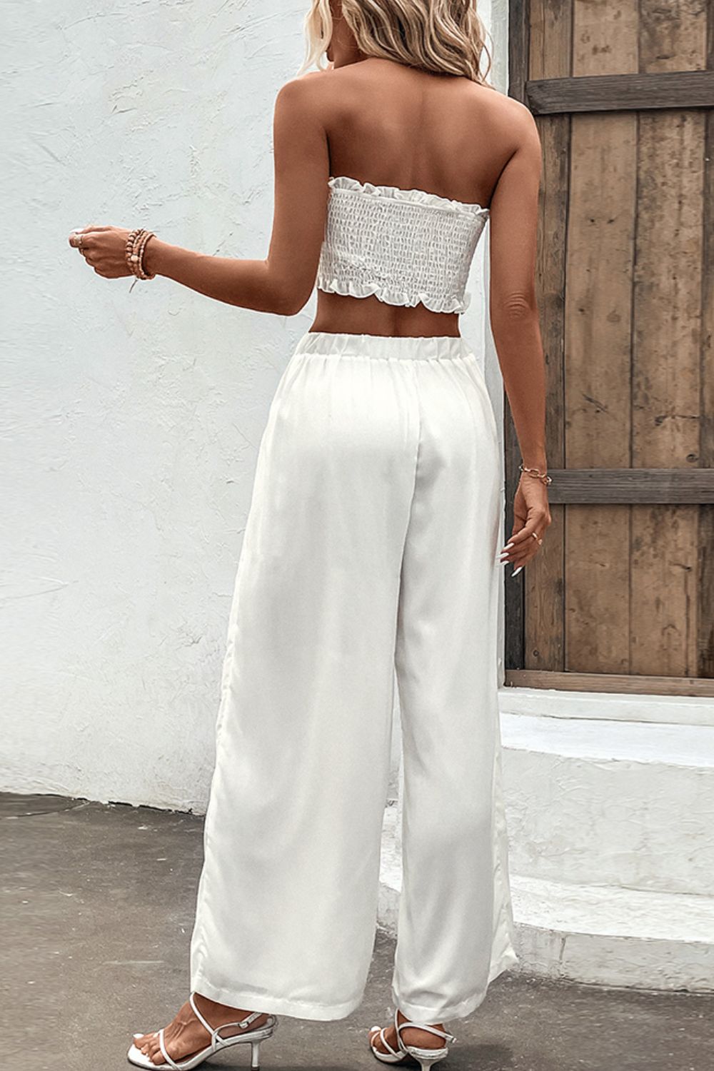 Women’s Smocked Tube Top and Wide Leg Pants Set