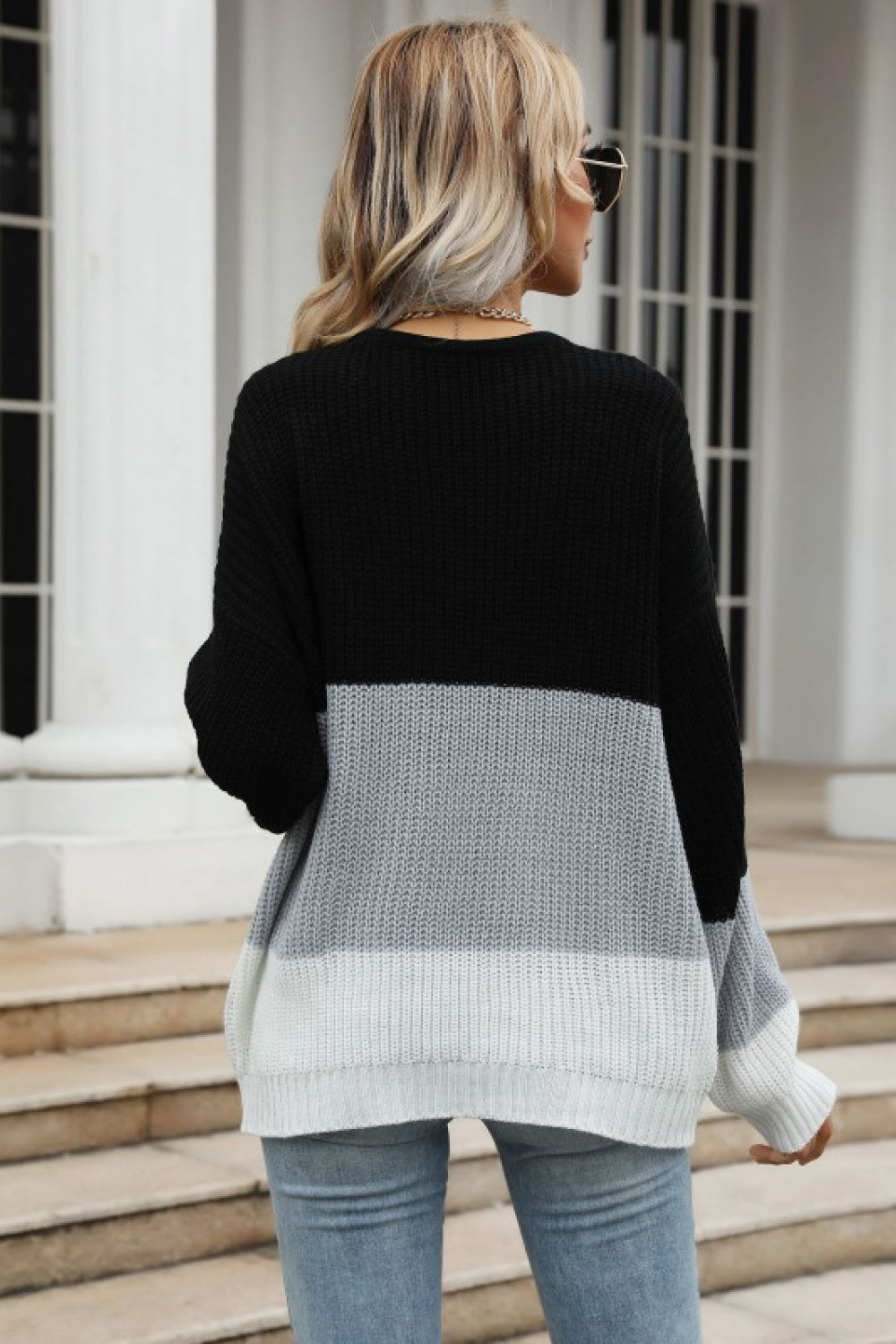 Women’s Color Block Long Sleeve Chunky Knit Sweater