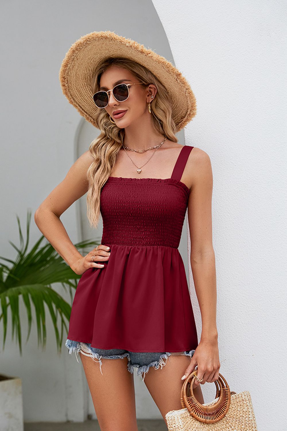 Women’s Smocked Square Neck Babydoll Tank