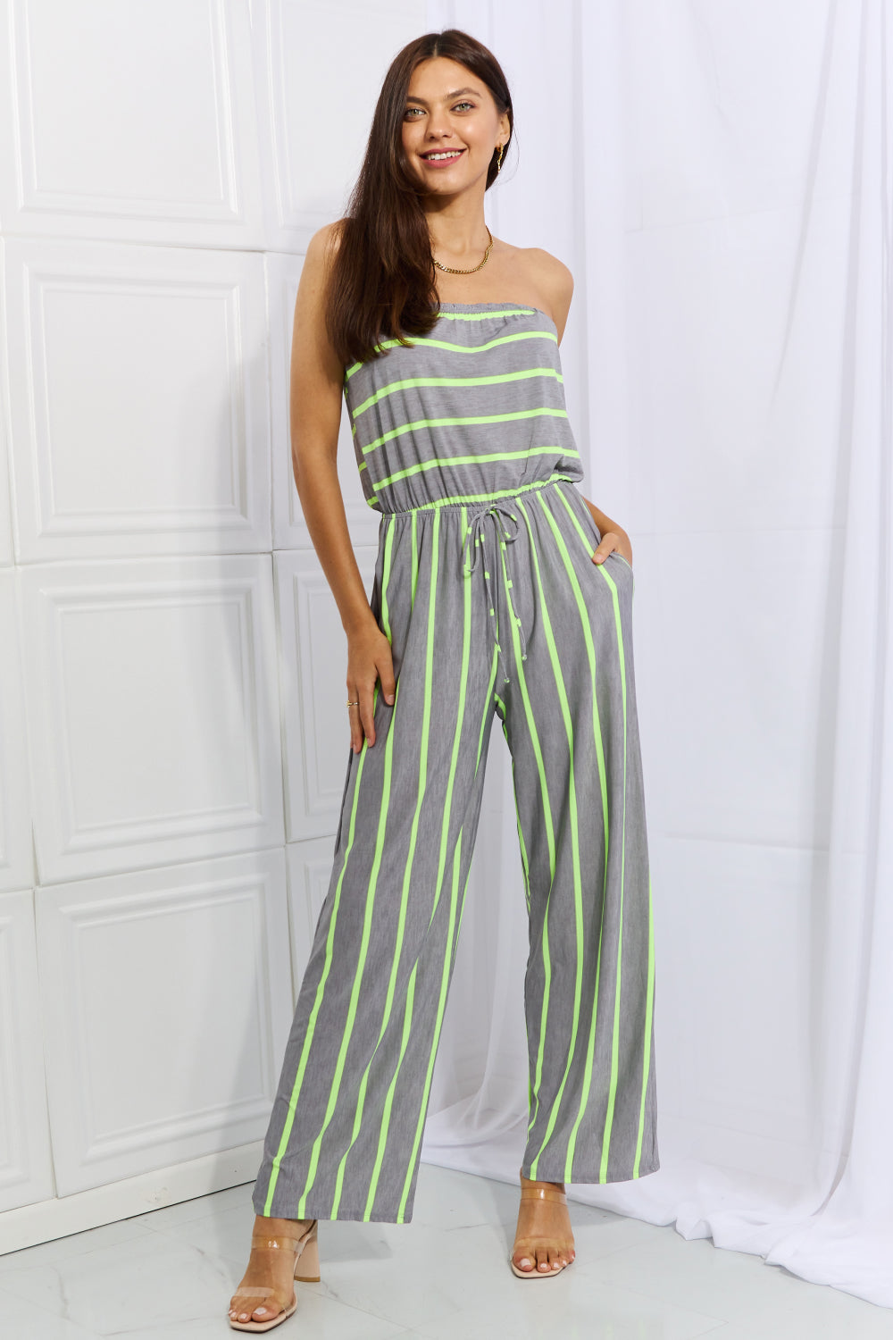 Women’s Sew In Love Pop Of Color Full Size Sleeveless Striped Jumpsuit