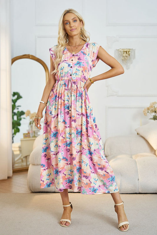 Women’s Floral V-Neck A-Line Midi Dress