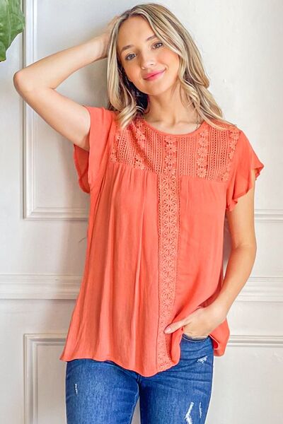 Women’s And The Why Lace Detail Ruffle Short Sleeve Blouse