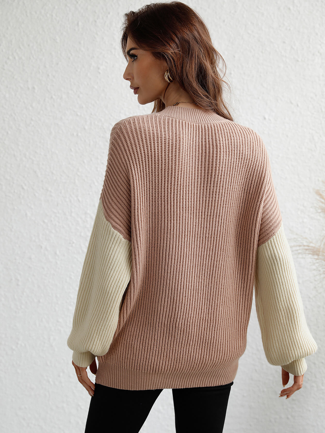 Women’s Two-Tone Rib-Knit Dropped Shoulder Sweater