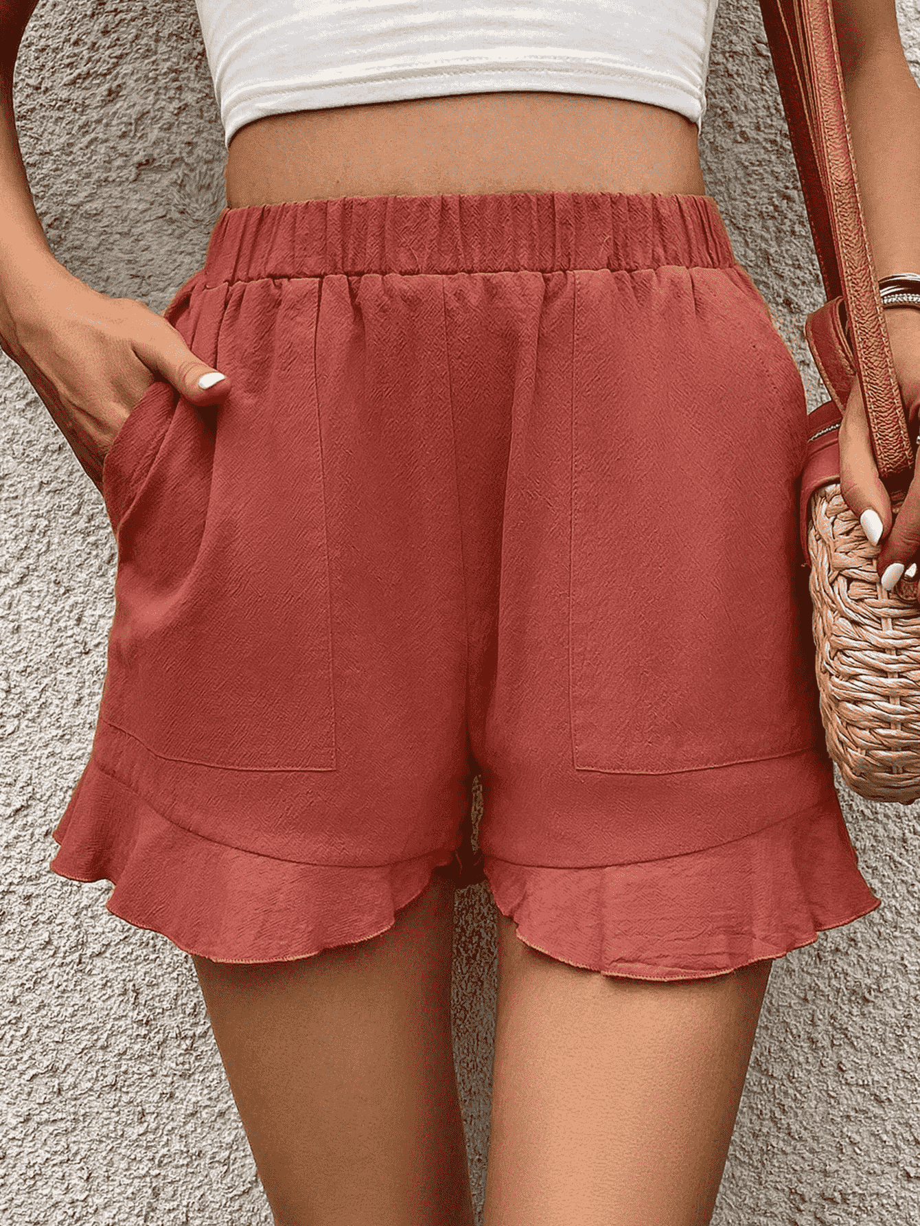 Women’s Ruffle Trim Shorts with Pocket