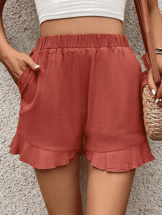 Women’s Ruffle Trim Shorts with Pocket