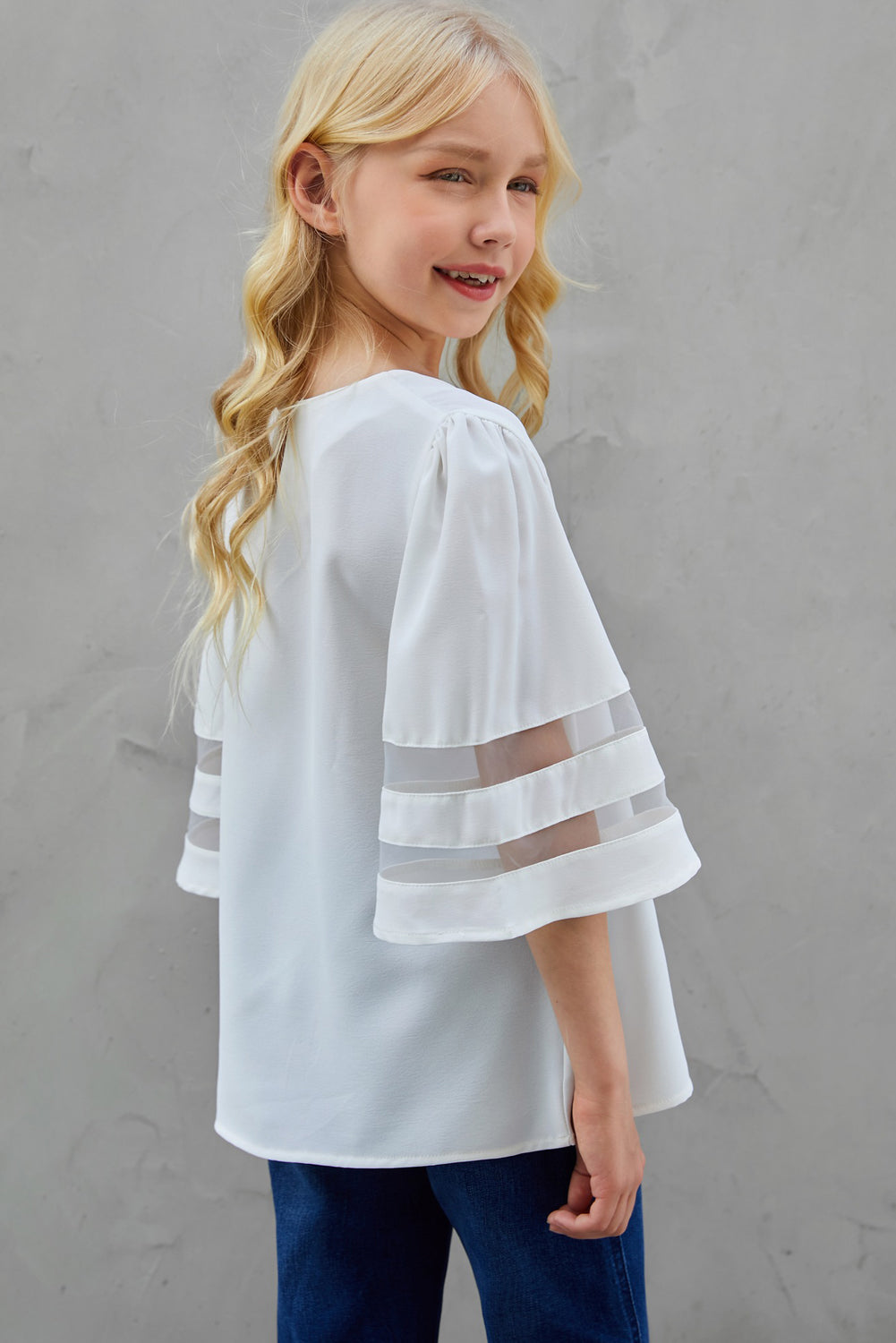 Children’s Girls Sheer Striped Flare Sleeve Tee Shirt