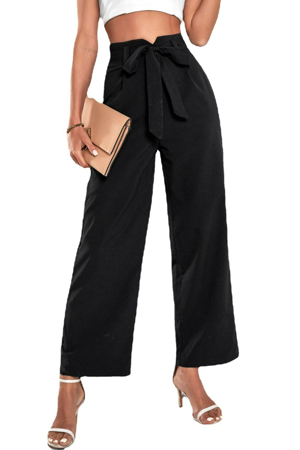 Women’s Belted High-Rise Wide Leg Pants