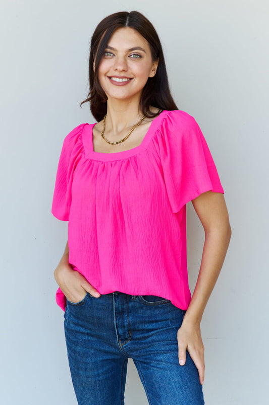 Women’s Ninexis Keep Me Close Square Neck Short Sleeve Blouse in Fuchsia