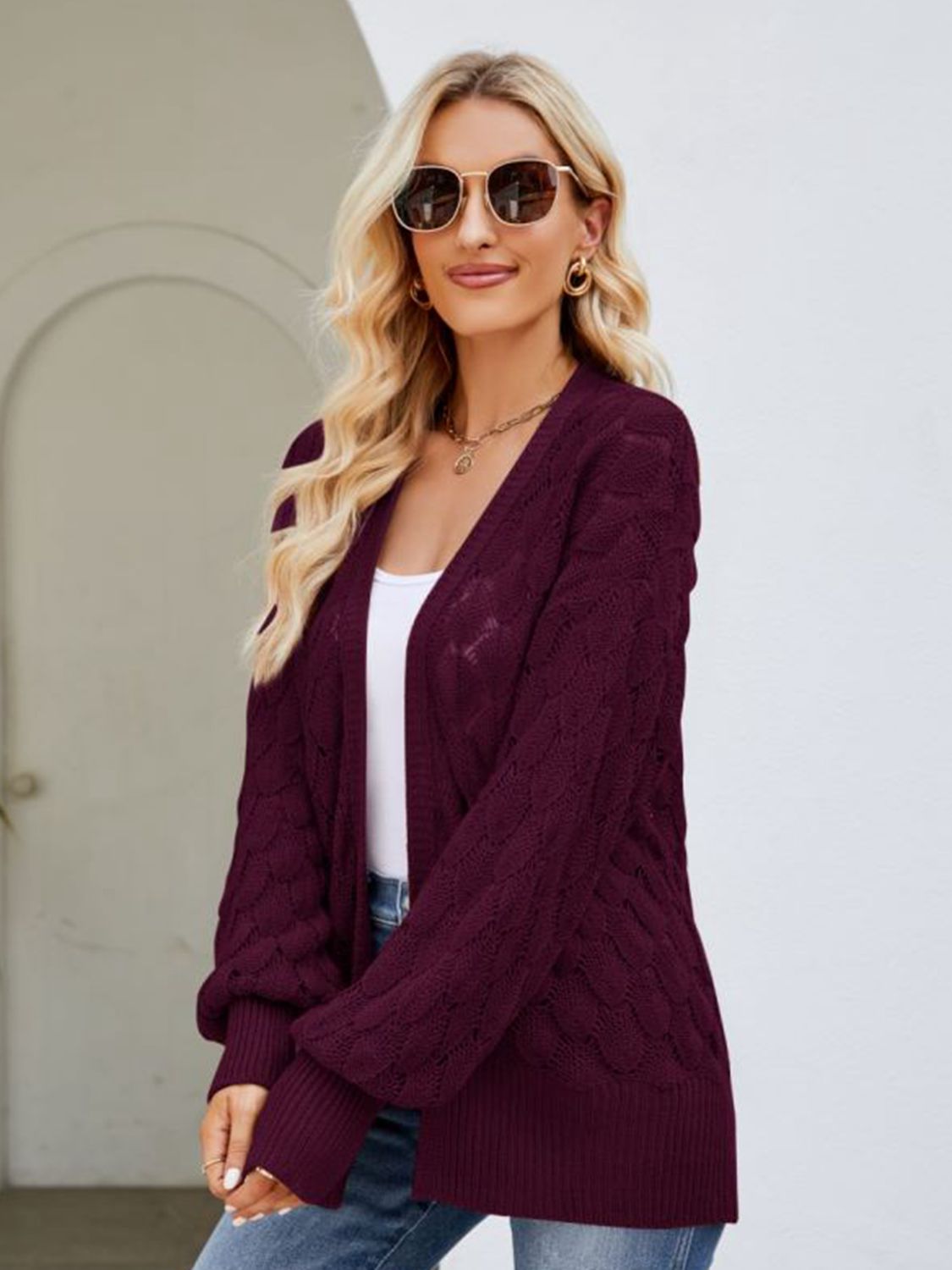 Women’s Open Front Ribbed Trim Cardigan