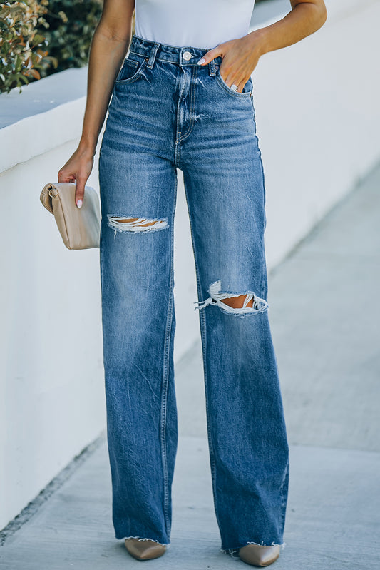 Women’s High-Rise Distressed Raw Hem Jeans