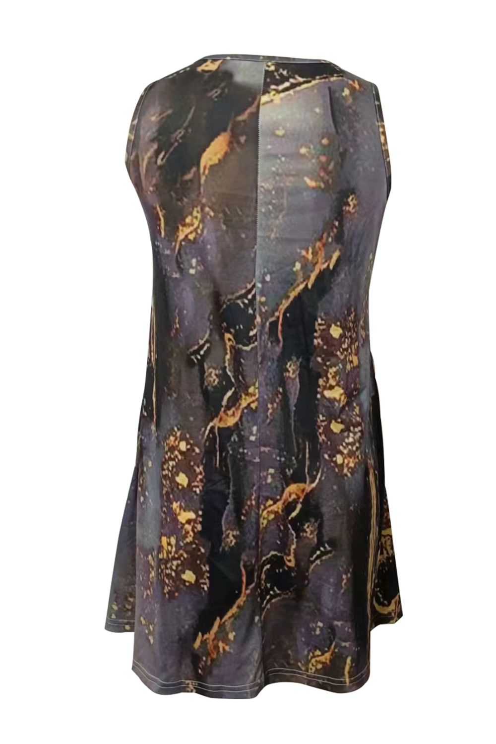 Women’s Abstract Print Round Neck Sleeveless Dress with Pockets