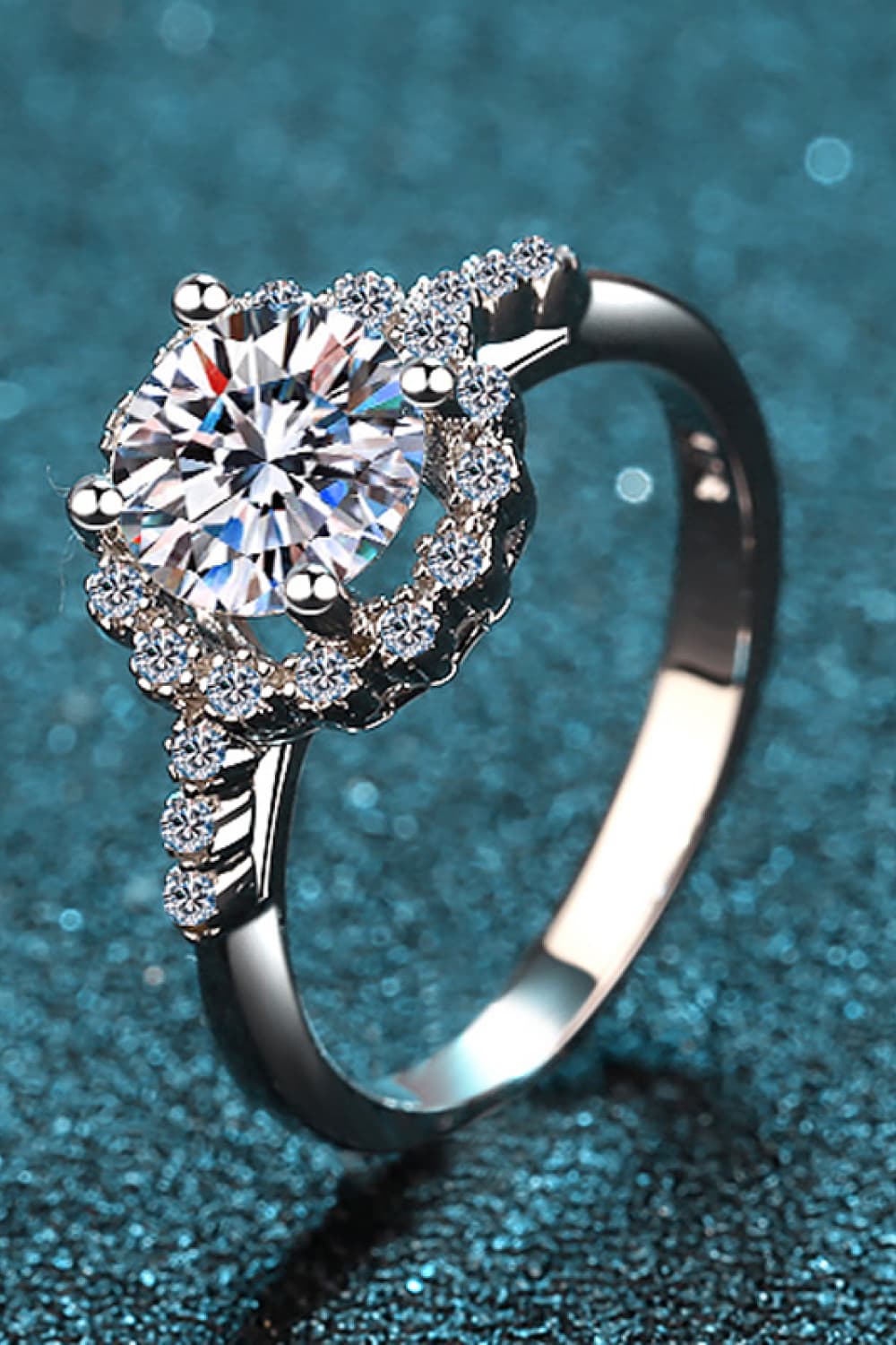 Women’s 1 Carat Moissanite Rhodium-Plated Halo Ring